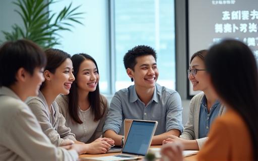 様々な国籍の生徒が楽しく会話する様子